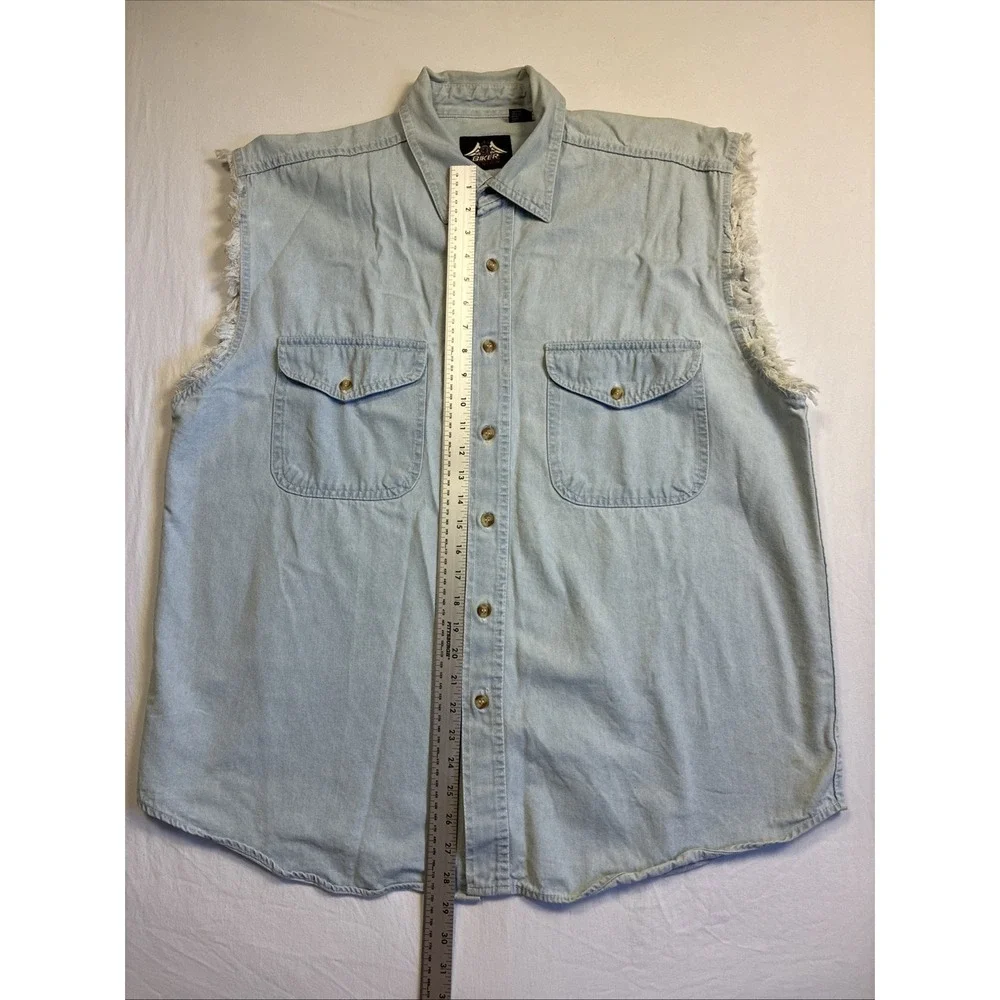 Vintage Biker Hollister American Flag Eagle Motorcycle Cutoff Denim Vest 4XL